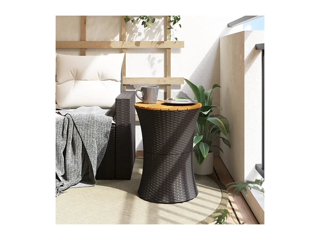 Table d'appoint de jardin forme tambour noir rotin bois massif