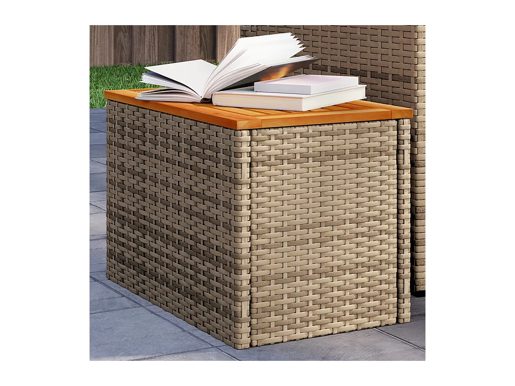 Tables d'appoint de jardin 2 pièces beige rotin bois massif