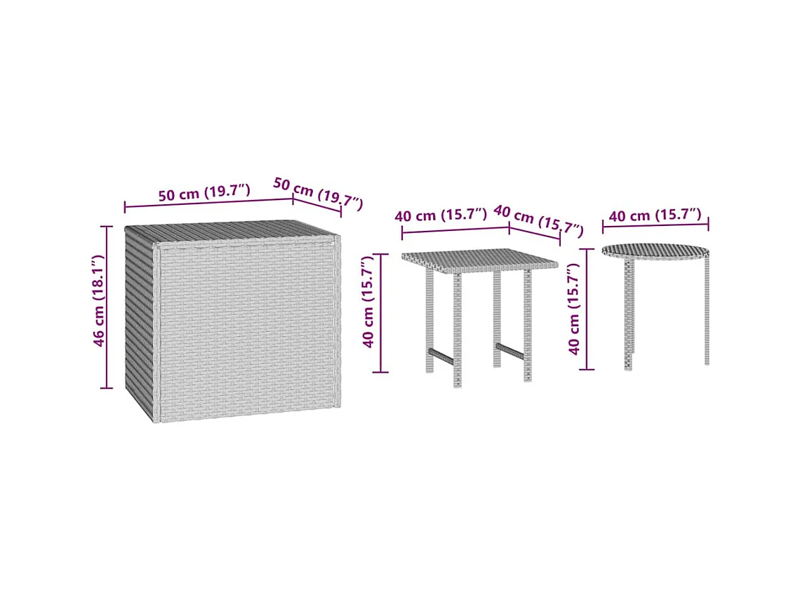 Tables d'appoint de jardin 3 pièces marron résine tressée