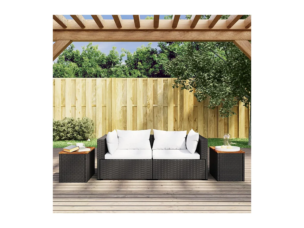 Tables d'appoint jardin 2pièces noir 55x34x37 cm rotin bois massif