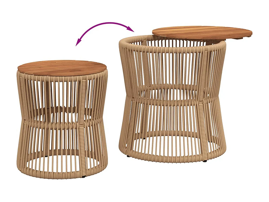 Tables d'appoint de jardin 2pièces dessus en bois beige poly rotin