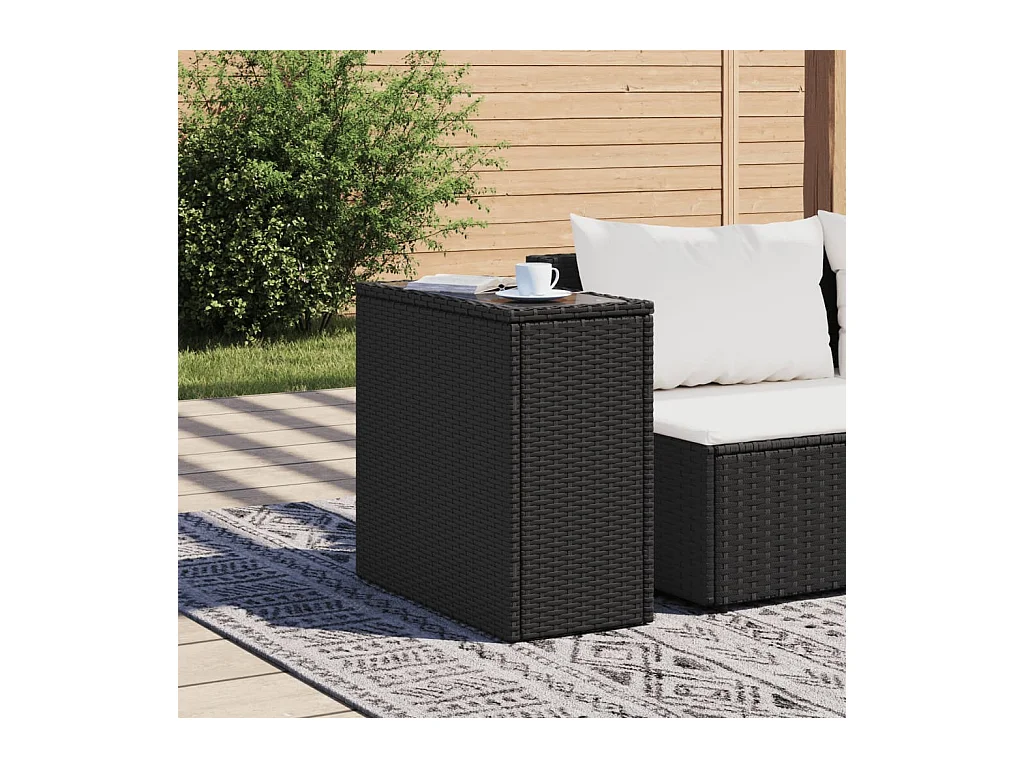 Table d'appoint de jardin avec dessus en verre noir rotin