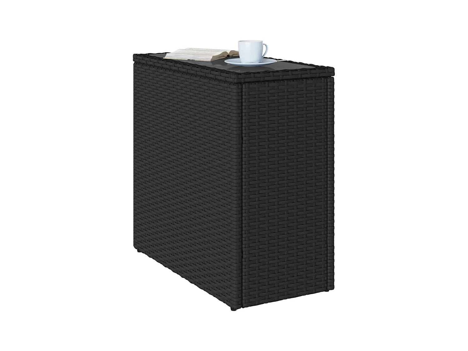 Table d'appoint de jardin avec dessus en verre noir rotin