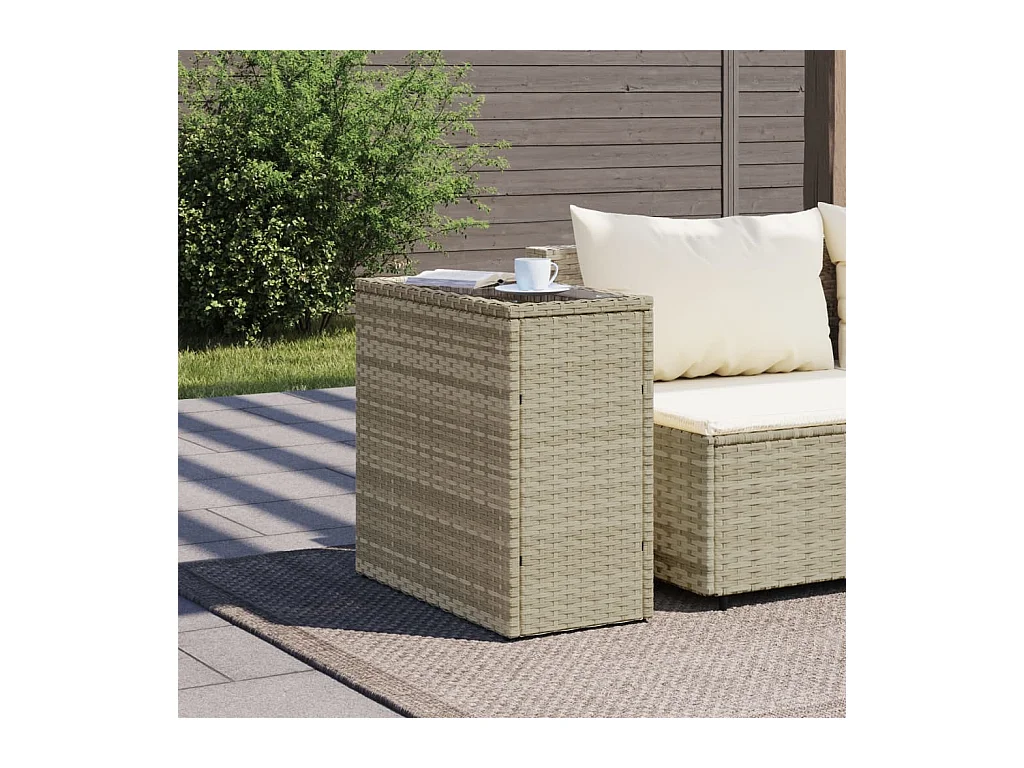 Table d'appoint de jardin avec dessus en verre gris clair rotin