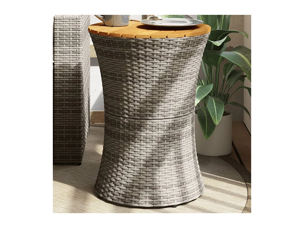 Table d'appoint de jardin forme tambour gris rotin bois massif