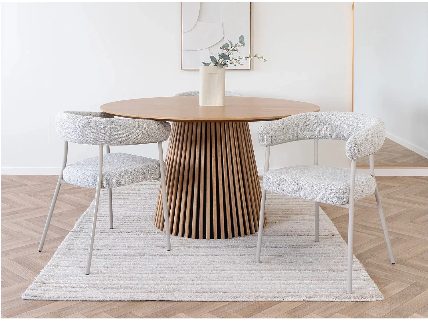 Lot de 2 fauteuils de table TRIVIO en tissu et métal-Beige