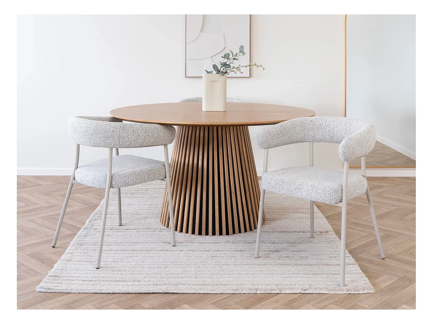 Lot de 2 fauteuils de table TRIVIO en tissu et métal-Beige