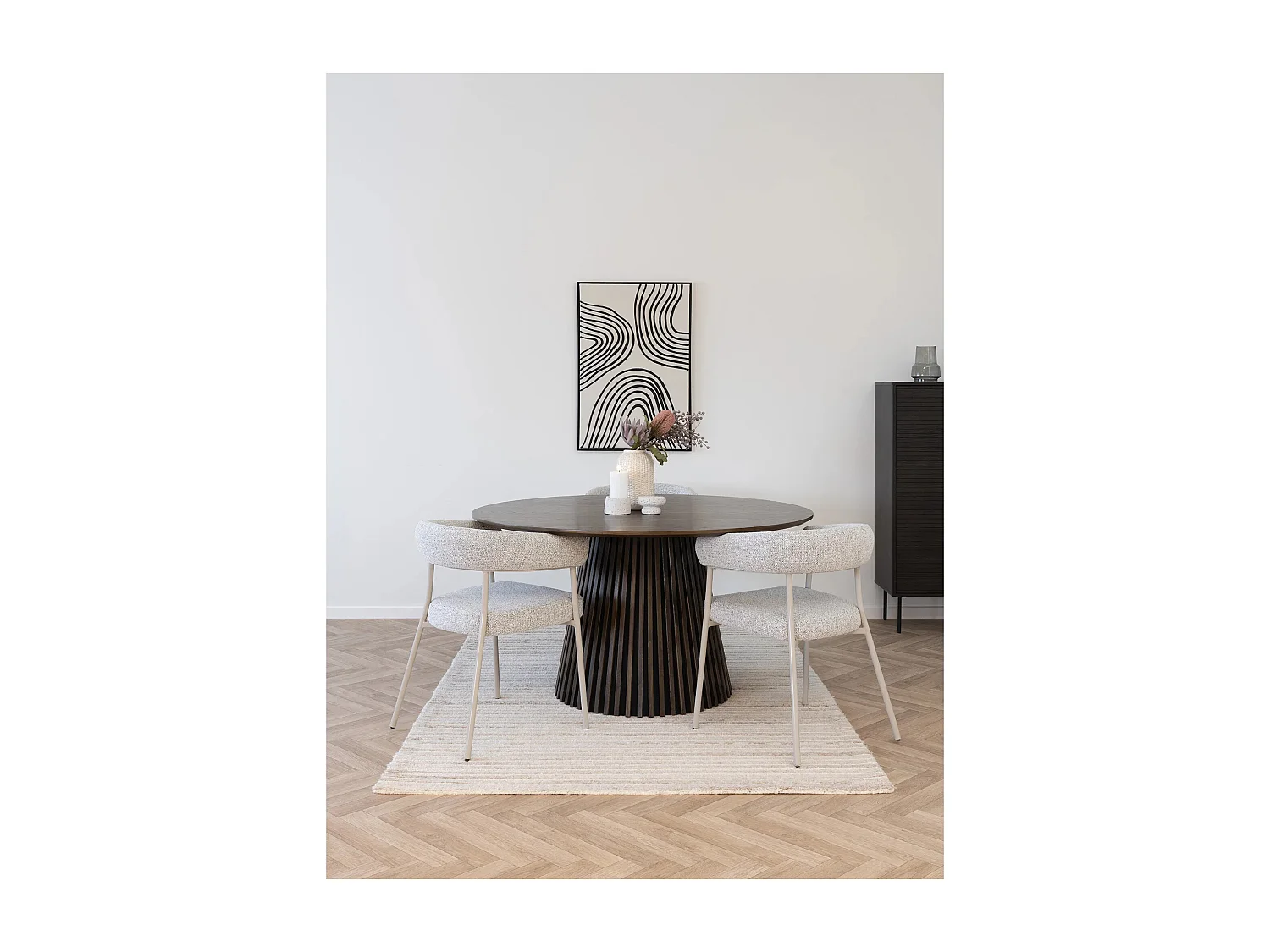 Lot de 2 fauteuils de table TRIVIO en tissu et métal-Beige