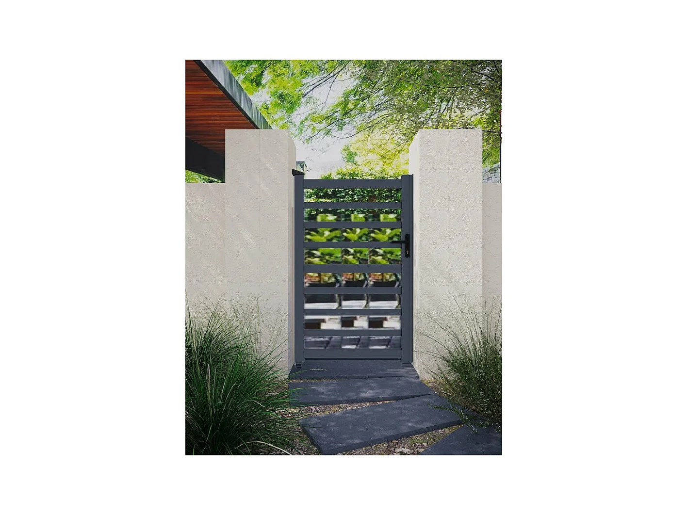 Portón de aluminio con lamas "Marius" Gris 100 x 120 cm