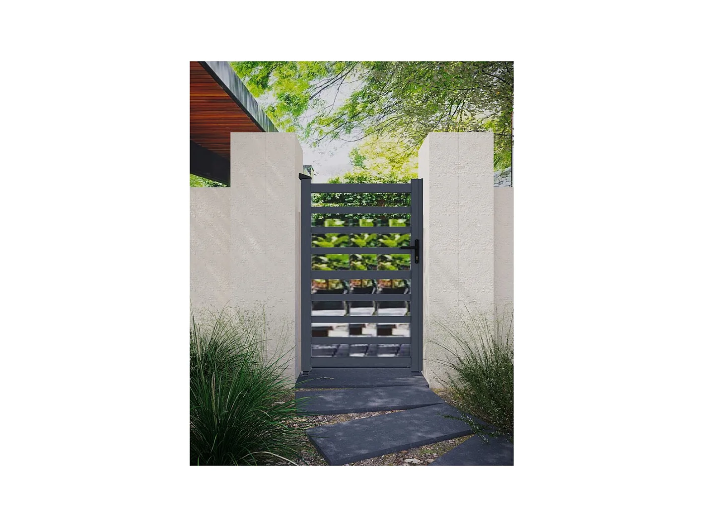 Portillon aluminium ajouré "Marius" - 100 x 180 cm - Gris