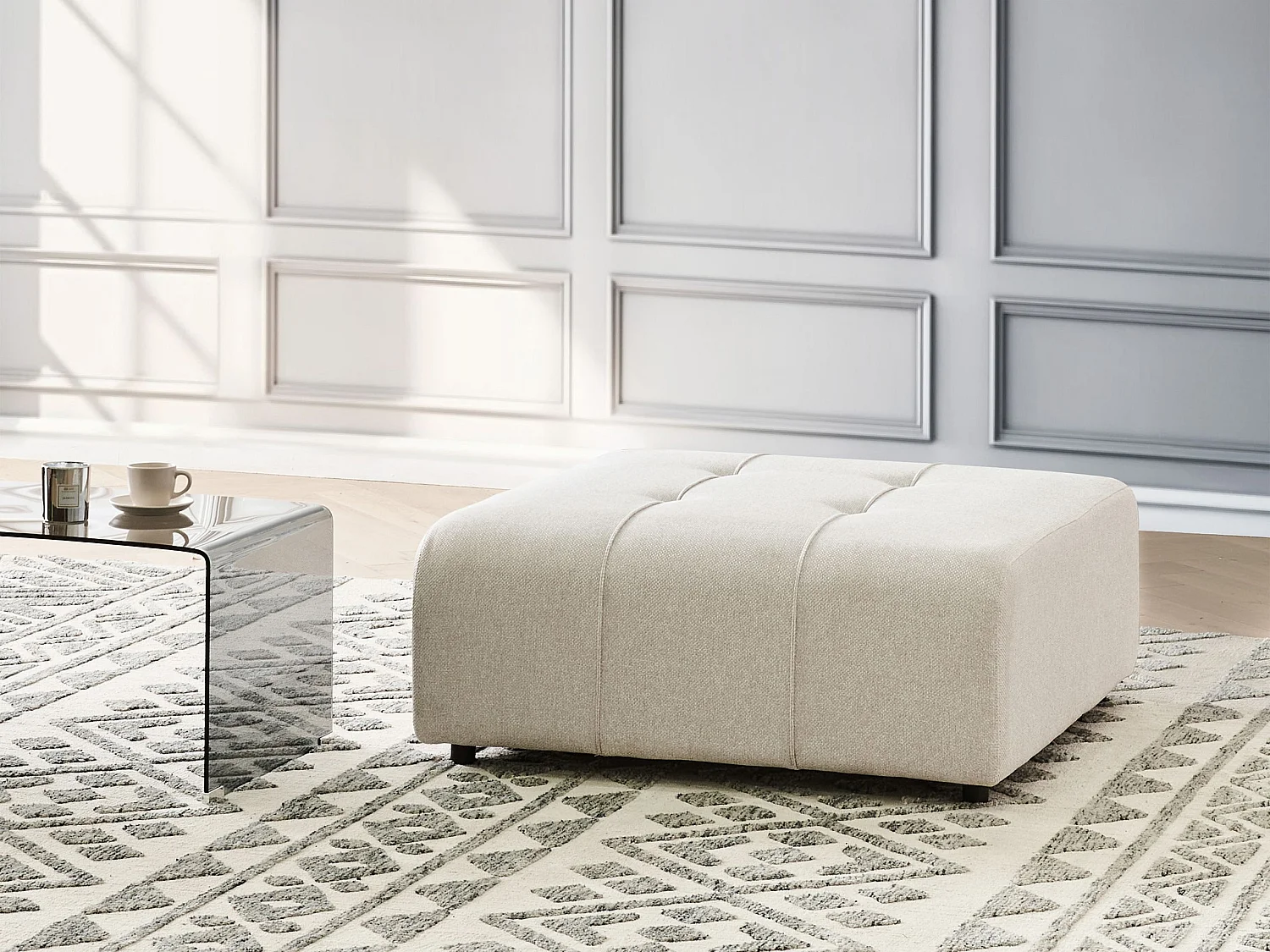Ottoman INNVIK Tissu Beige clair