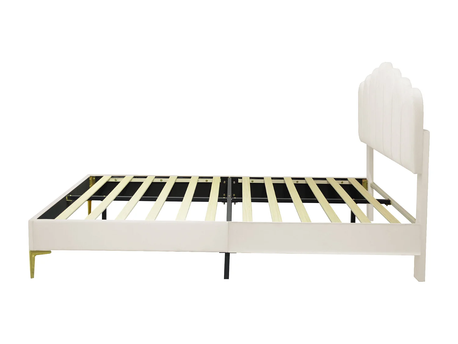 Lit double capitonné 140 x 200 cm, cadre de lit avec tête de lit et sommier à lattes, velours doux pour la peau,beige