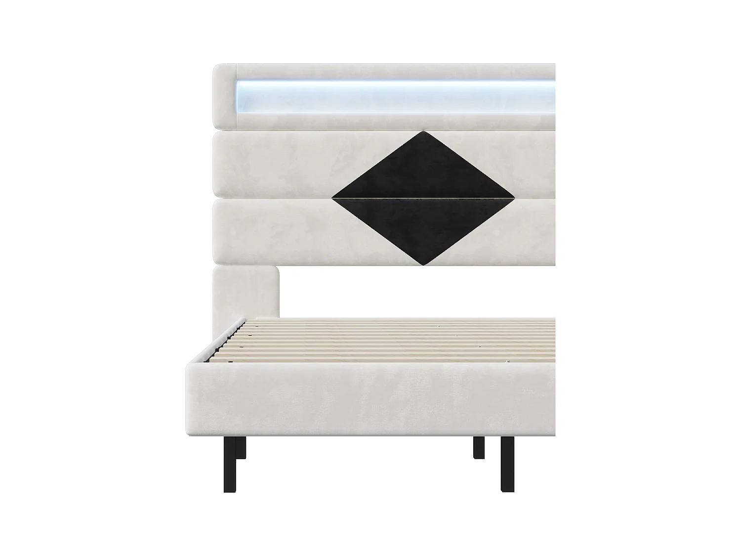 Cama doble 140*190cm, mesita de noche ajustable + dos puertos de carga USB + barra de luz, gris y blanco, terciopelo negro