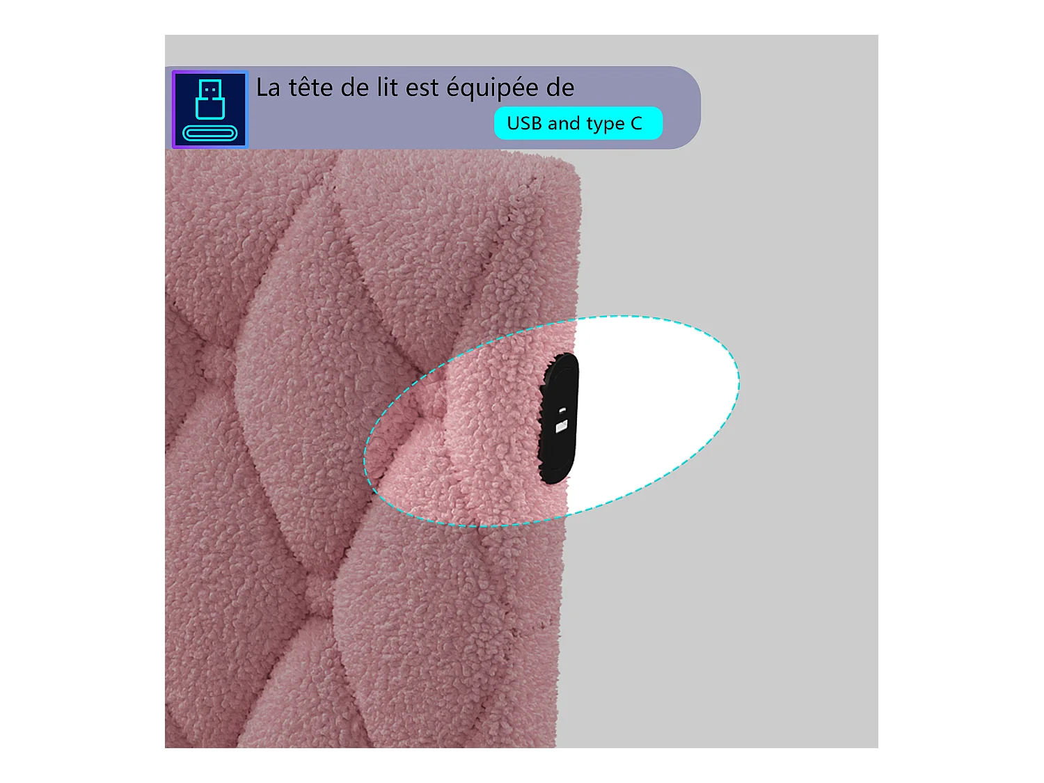 Canapé-lit 140*200 cm, dossier moelleux sur deux côtés, chargement USB, lumières autour du bas du lit,velours,rose