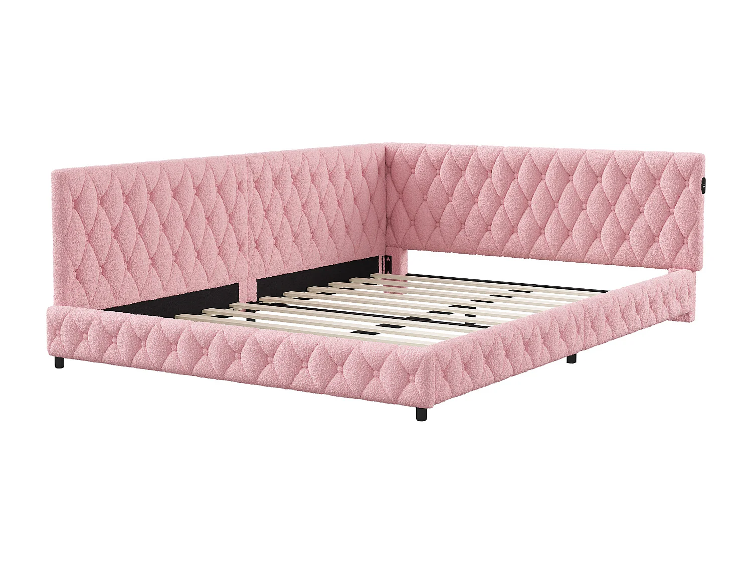 Slaapbank 140*200 cm, zachte rugleuning aan beide zijden, USB-oplaadpunt, verlichting rondom het bed, fluweel, roze