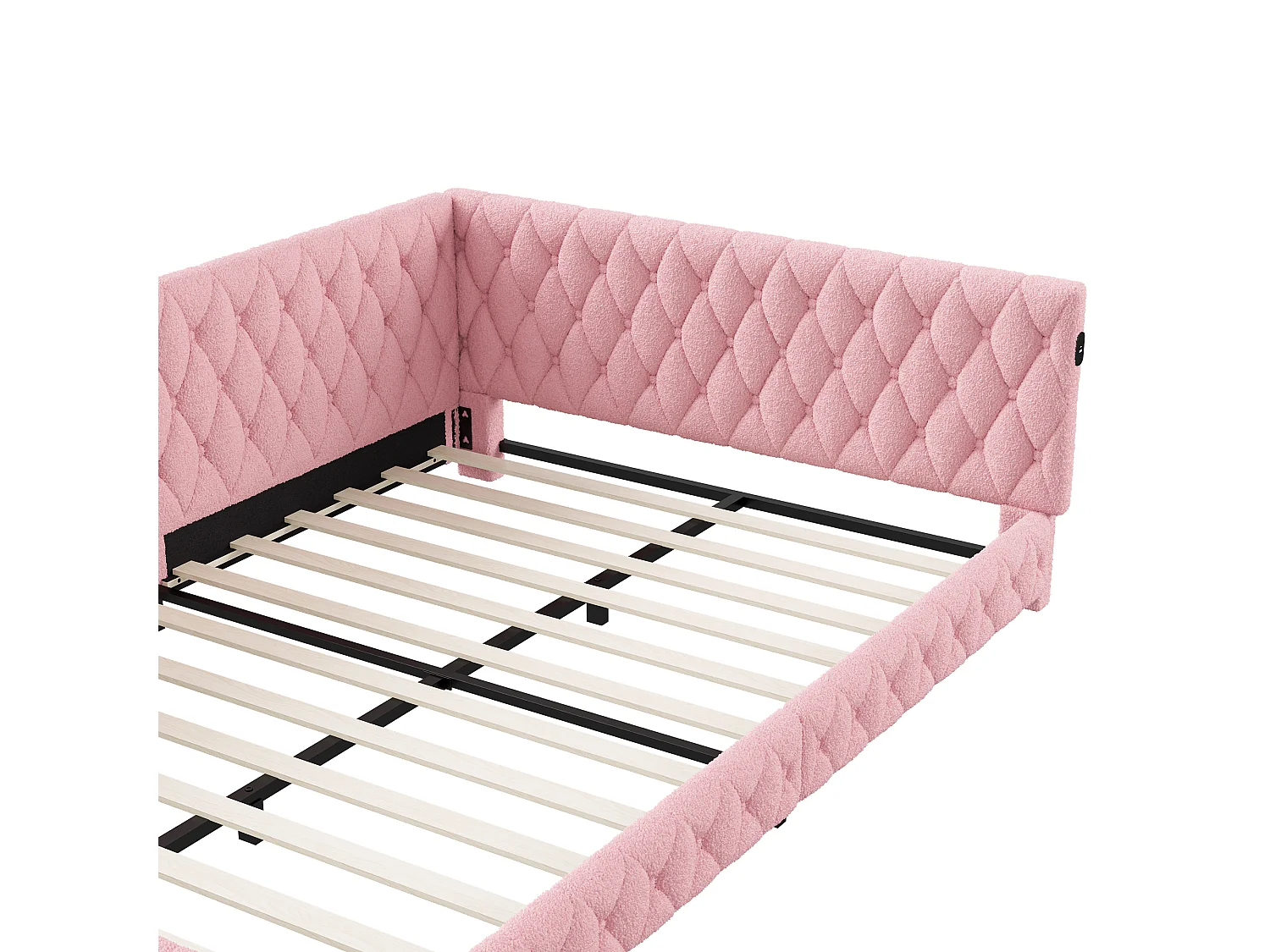 Slaapbank 140*200 cm, zachte rugleuning aan beide zijden, USB-oplaadpunt, verlichting rondom het bed, fluweel, roze