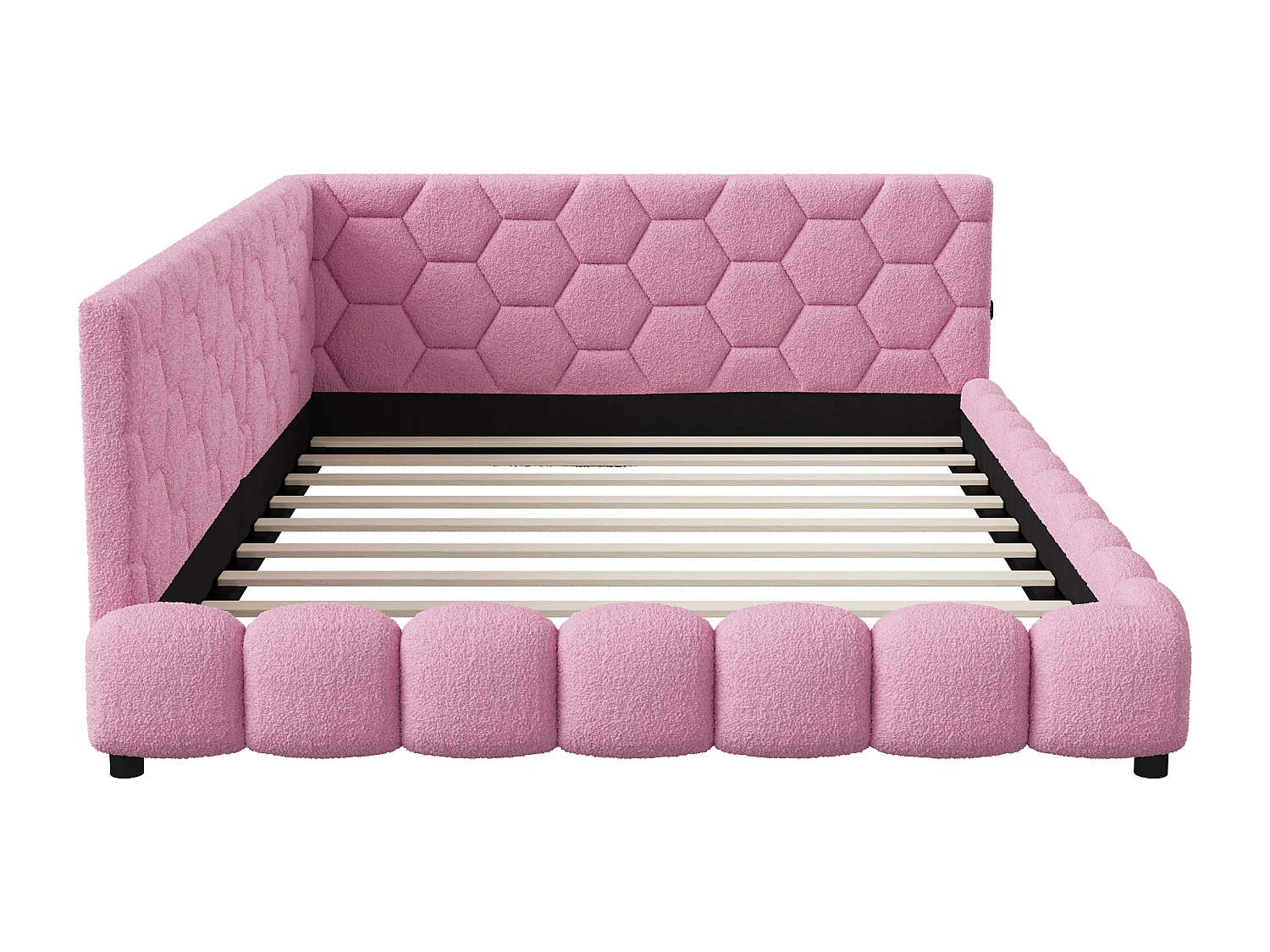 Slaapbank 140*200 cm, LED-sfeerverlichting onder het bed, 2 USB-poorten, roze, pluche