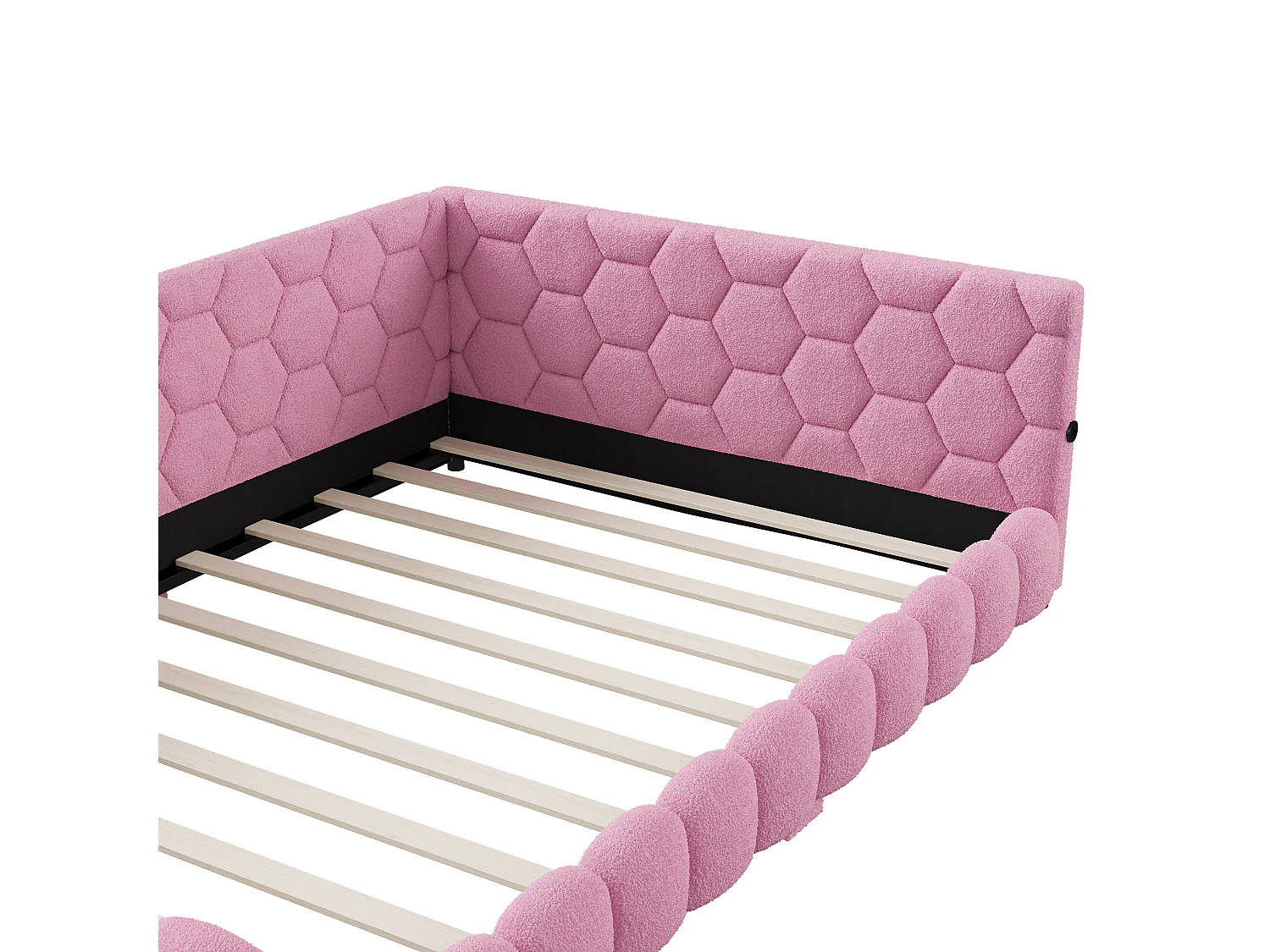 Slaapbank 140*200 cm, LED-sfeerverlichting onder het bed, 2 USB-poorten, roze, pluche