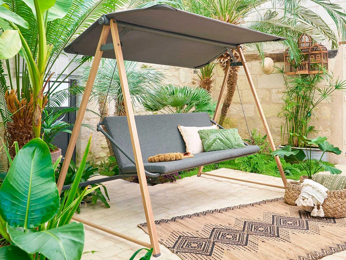 Balancelle ardoise 3 places Soly Honey Charbon - Hespéride