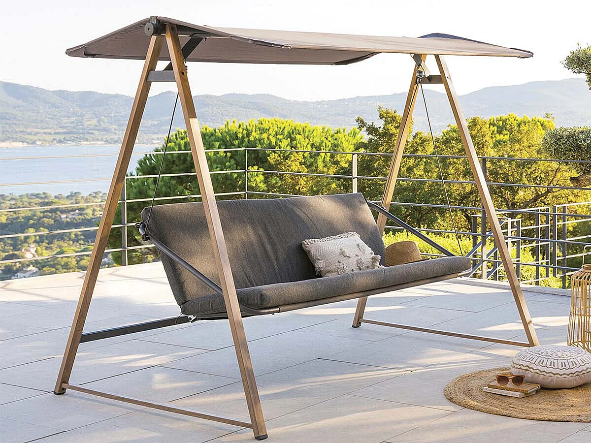 Balancelle ardoise 3 places Soly Honey Charbon - Hespéride