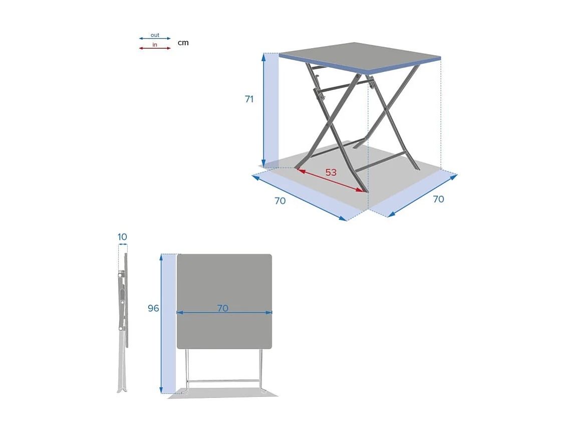 Table carrée pliante Greensboro 2p laurier Hespéride