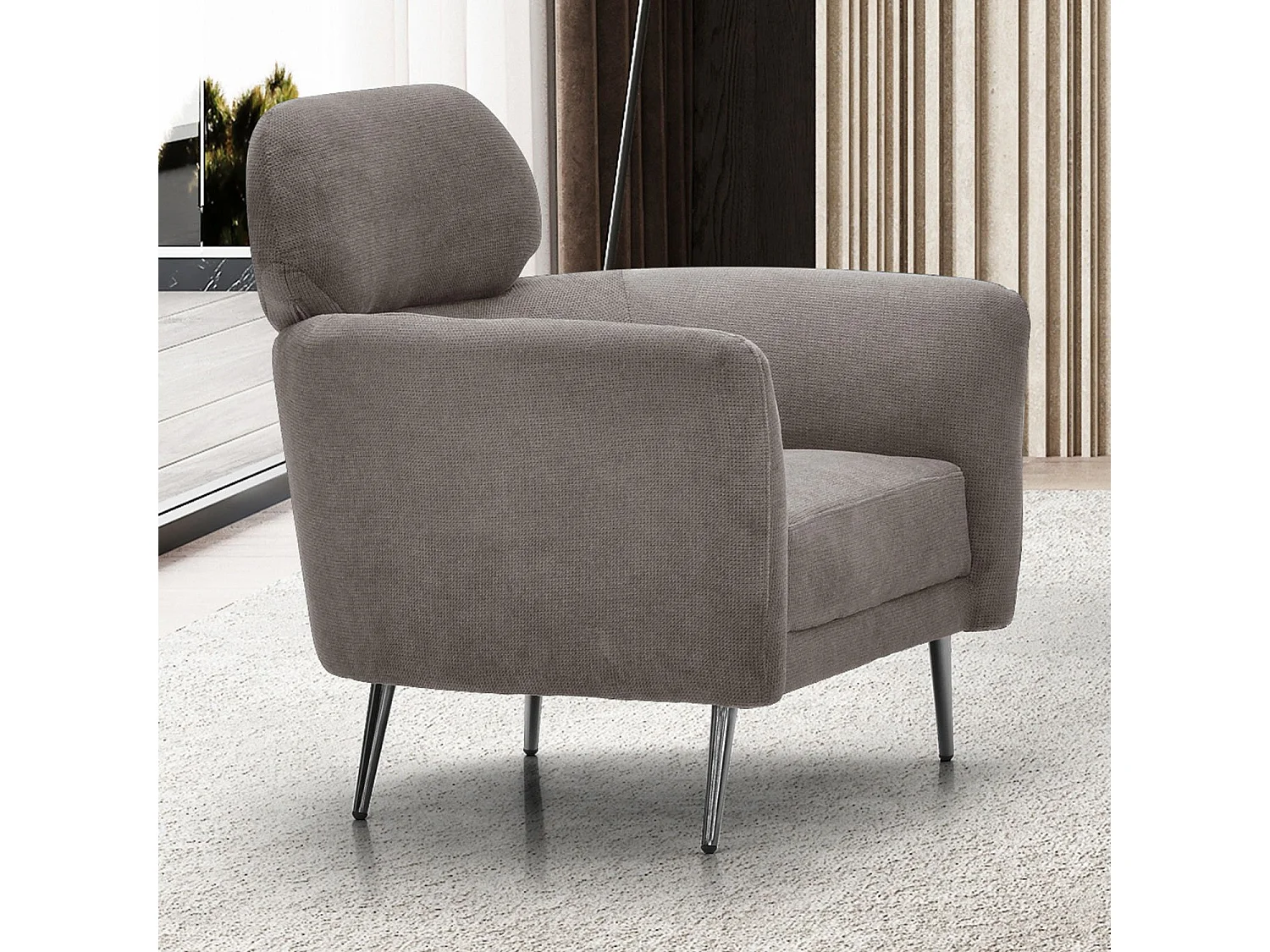 Fauteuil moderne avec haut dossier Damigal Tissu doux Gris taupe
