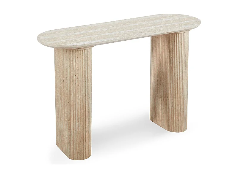 Console moderne 40x120cm avec pieds style colonnes Gwendoline Effet travertin Beige