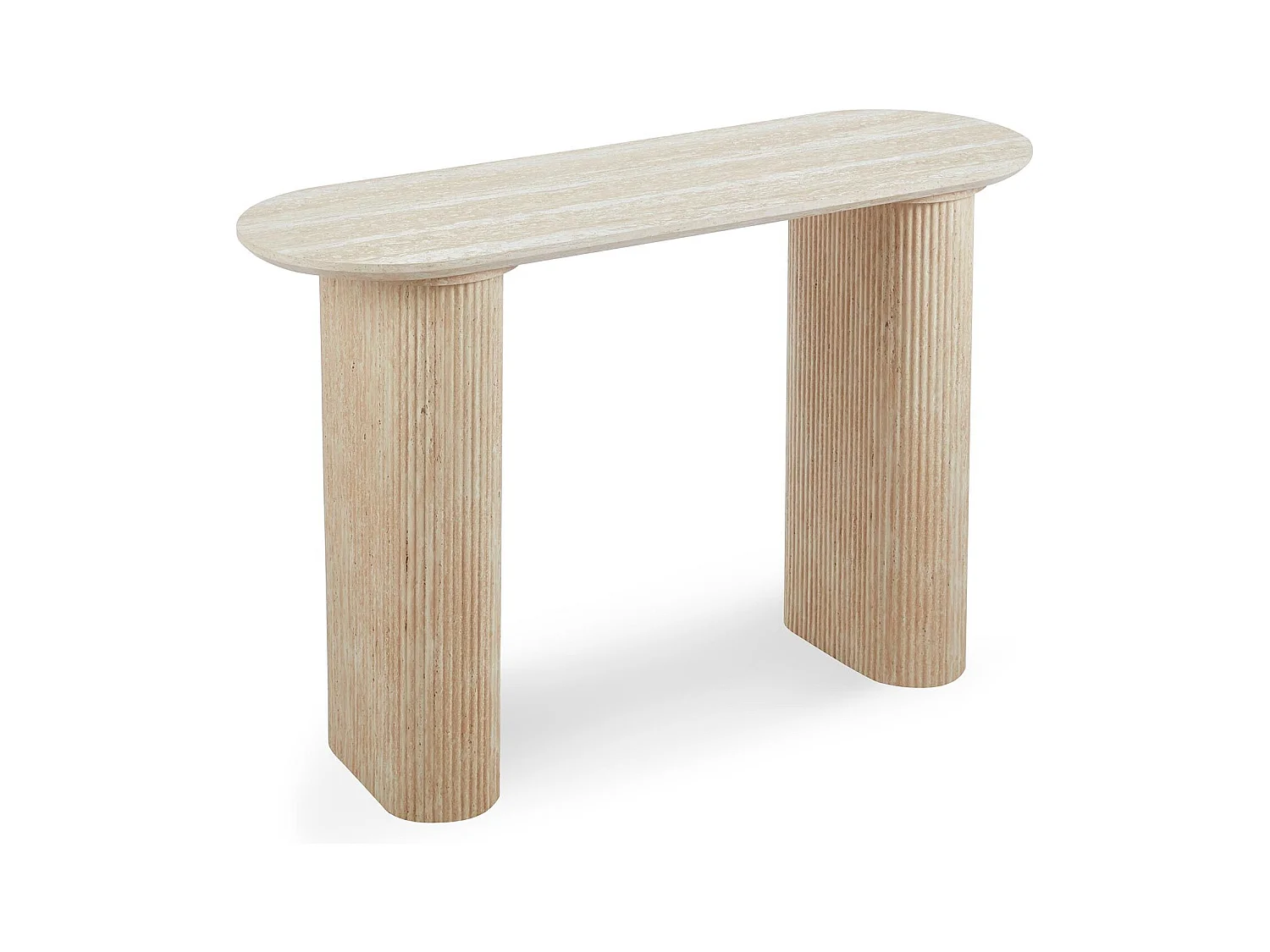 Console moderne 40x120cm avec pieds style colonnes Gwendoline Effet travertin Beige