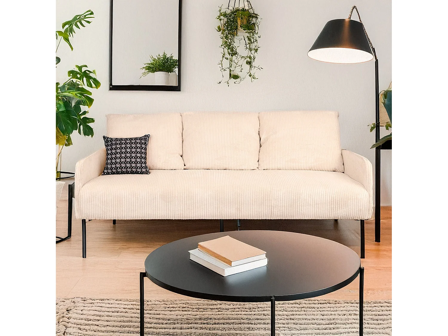 3-Sitzer-Sofa aus beige Cord-Velours Manuelo, modern und komfortabel