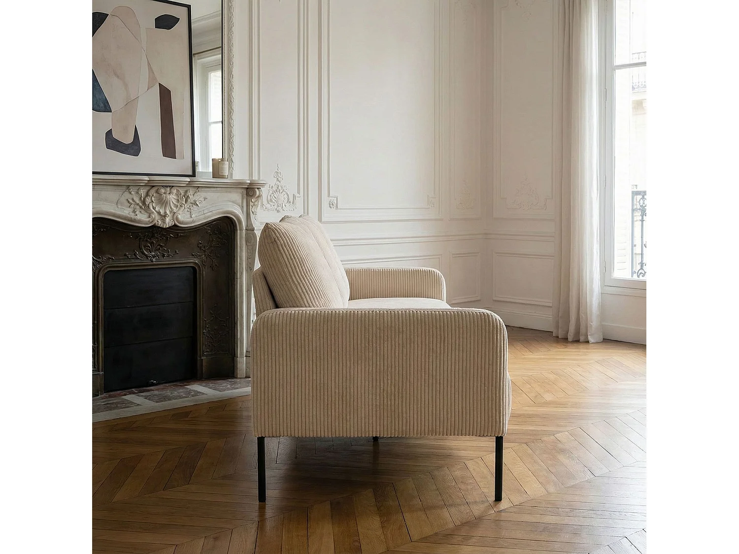 3-Sitzer-Sofa aus beige Cord-Velours Manuelo, modern und komfortabel