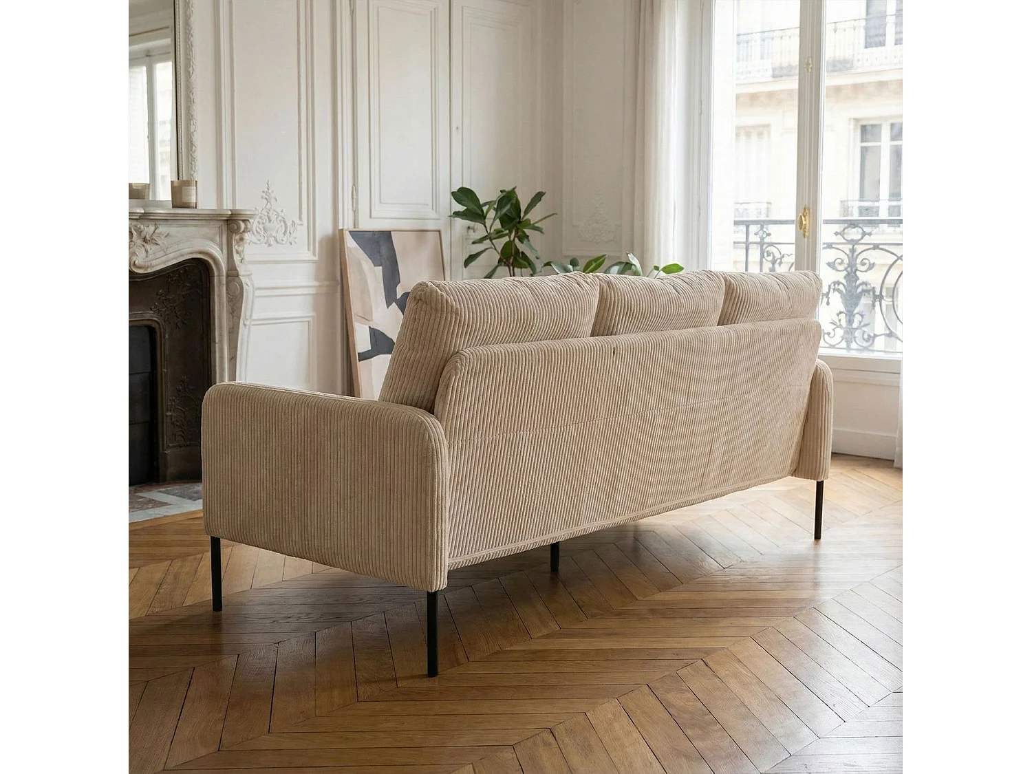 3-Sitzer-Sofa aus beige Cord-Velours Manuelo, modern und komfortabel