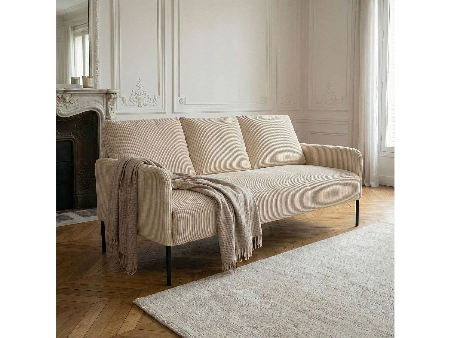 3-Sitzer-Sofa aus beige Cord-Velours Manuelo, modern und komfortabel