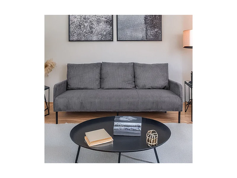 Dreisitzer-Sofa aus Dunkelgrauem Cord Manuelo Safia Modern und Elegant