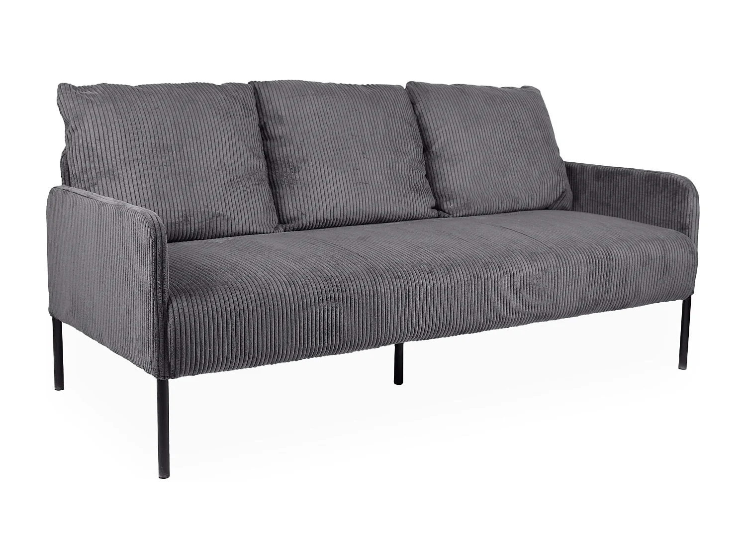 Divano a 3 Posti in Velluto a Coste Grigio Scuro Manuelo Safia Moderno ed Elegante