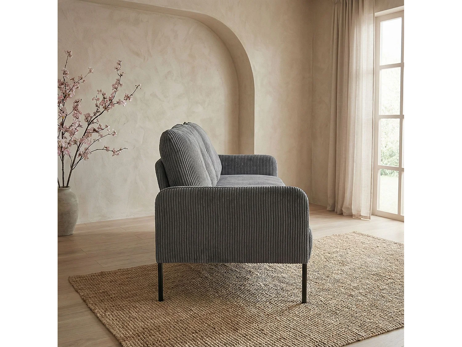 Canapé 3 places moderne et élégant Manuelo Velours côtelé Gris foncé