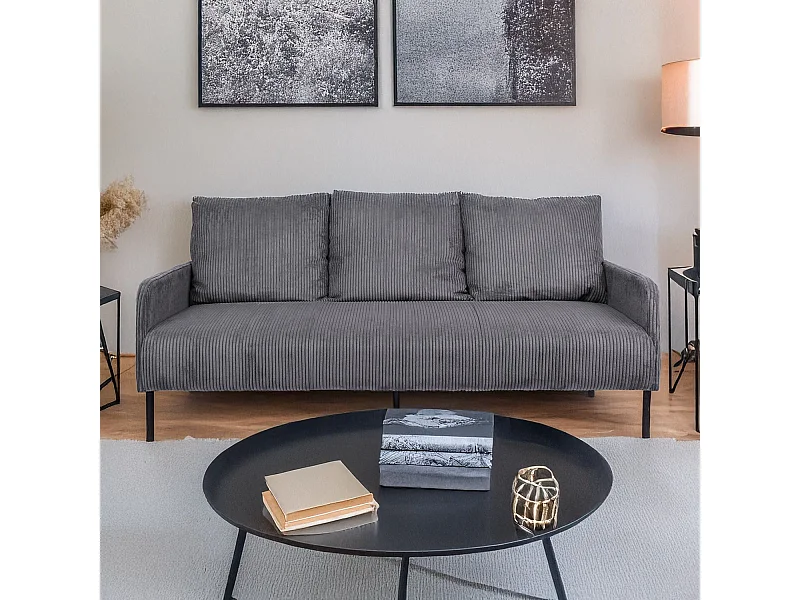 Canapé 3 places moderne et élégant Manuelo Velours côtelé Gris foncé