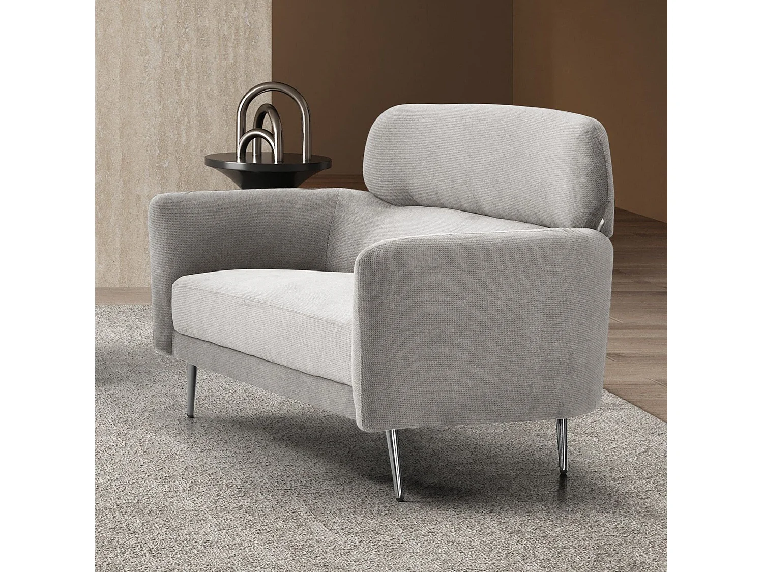 Canapé 2 places moderne avec haut dossier Damigal Tissu doux Gris