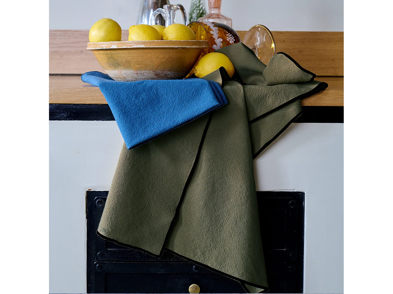 Lot de 3 torchons de cuisine coton 50x70 cm HONO vert mousse