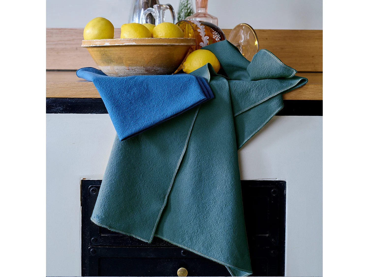 Lot de 3 torchons de cuisine coton 50x70 cm HONO bleu canard