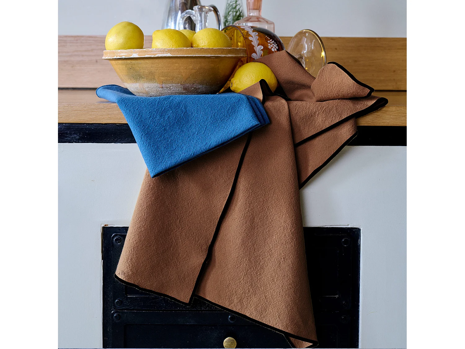 Lot de 3 torchons de cuisine coton 50x70 cm HONO marron cognac