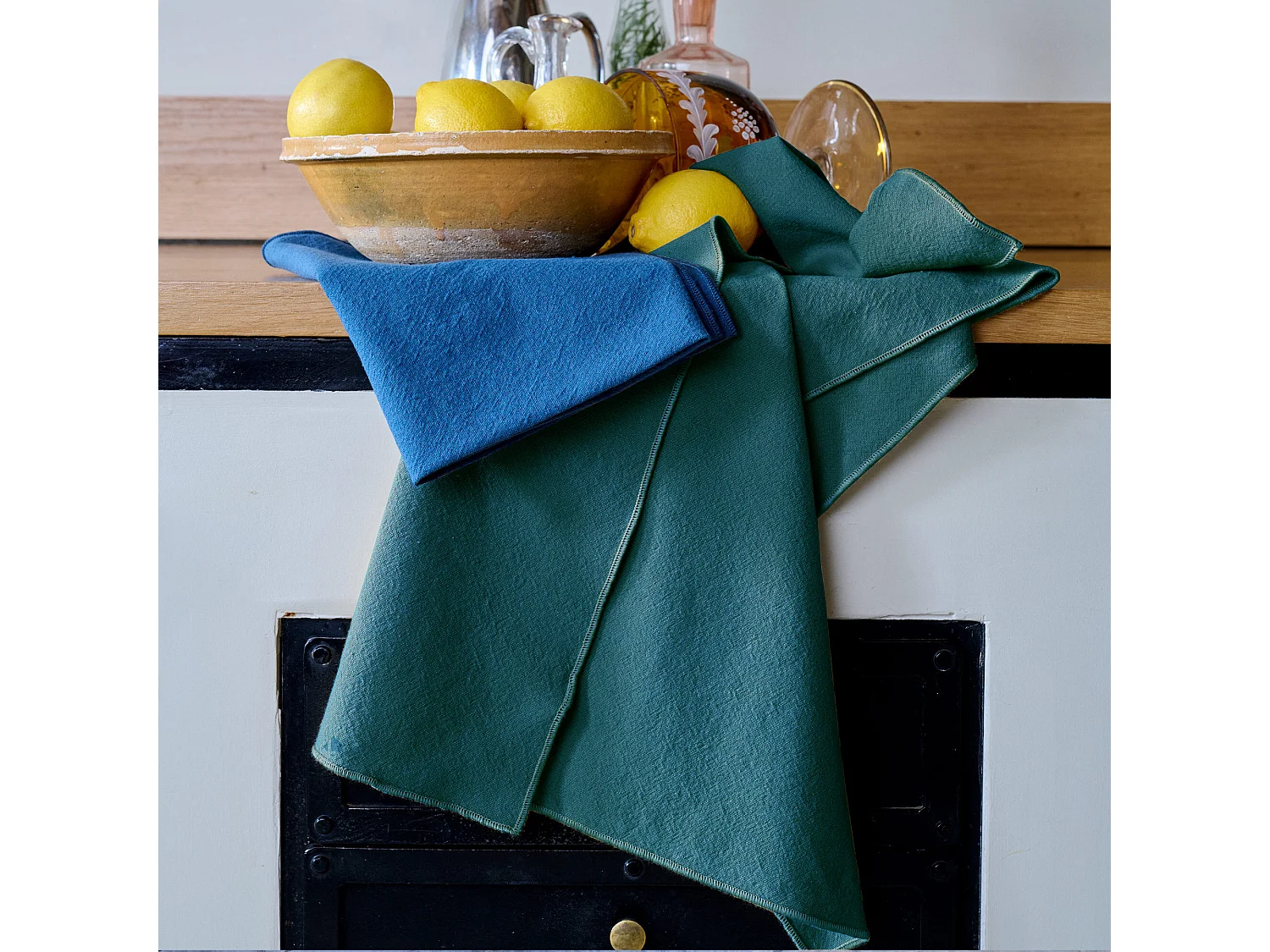 Lot de 3 torchons de cuisine coton 50x70 cm HONO bleu lagon