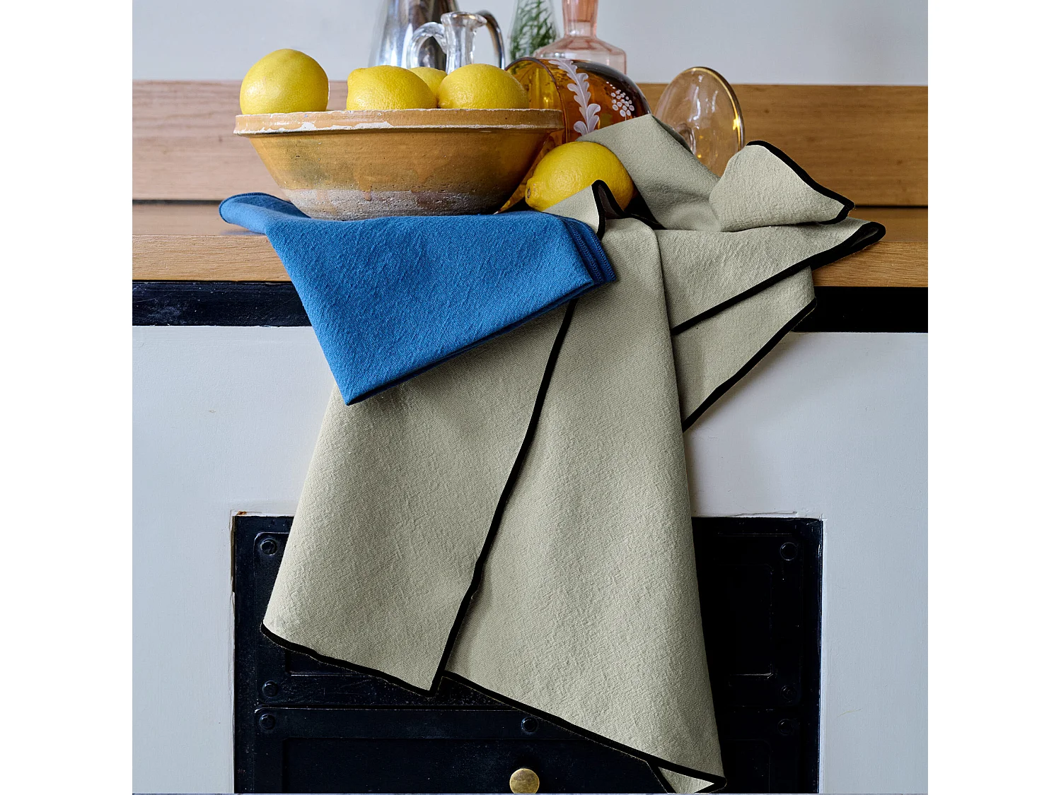 Lot de 3 torchons de cuisine coton 50x70 cm HONO vert opale