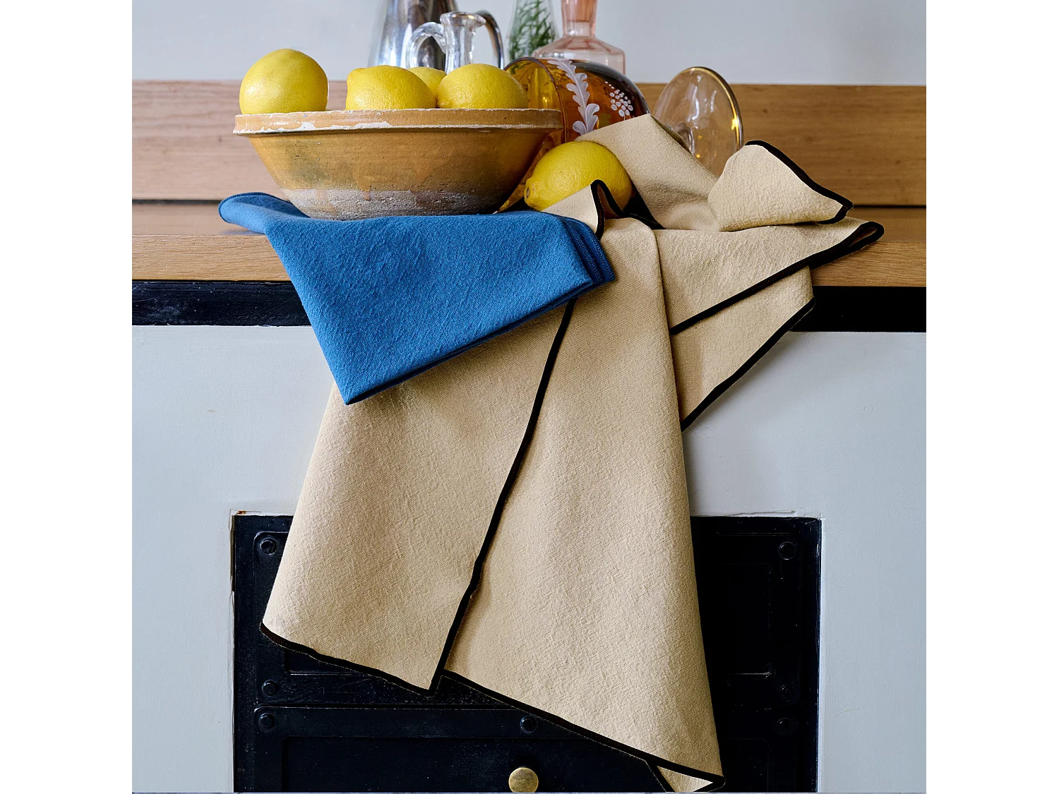 Lot de 3 torchons de cuisine coton 50x70 cm HONO beige sable