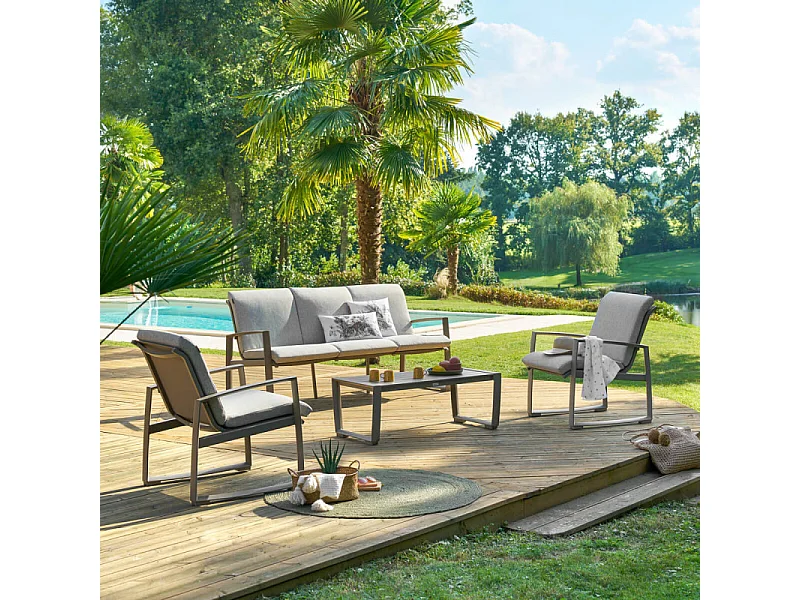Salon de jardin Boreane 5 places noisette / café Hespéride