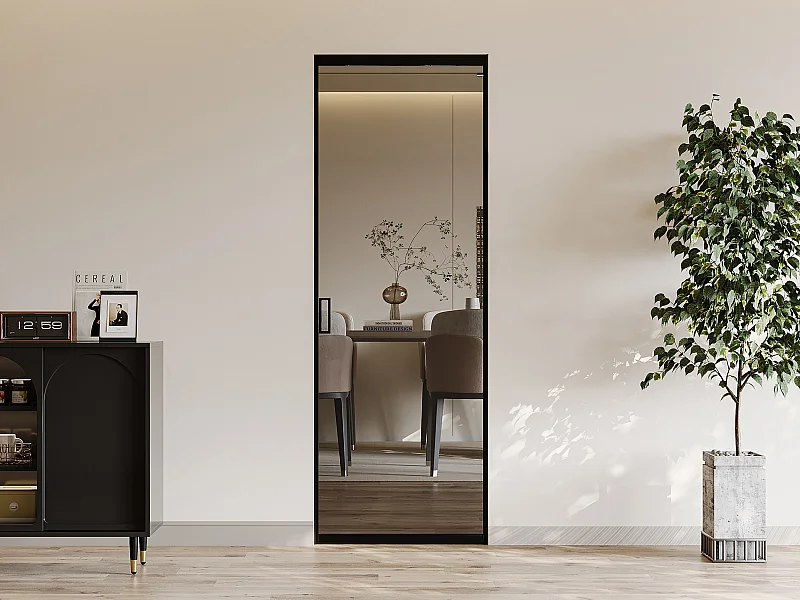 Porta scorrevole con sistema a incasso H205 x L63 cm Alluminio e Vetro temperato fumé - LINCI II