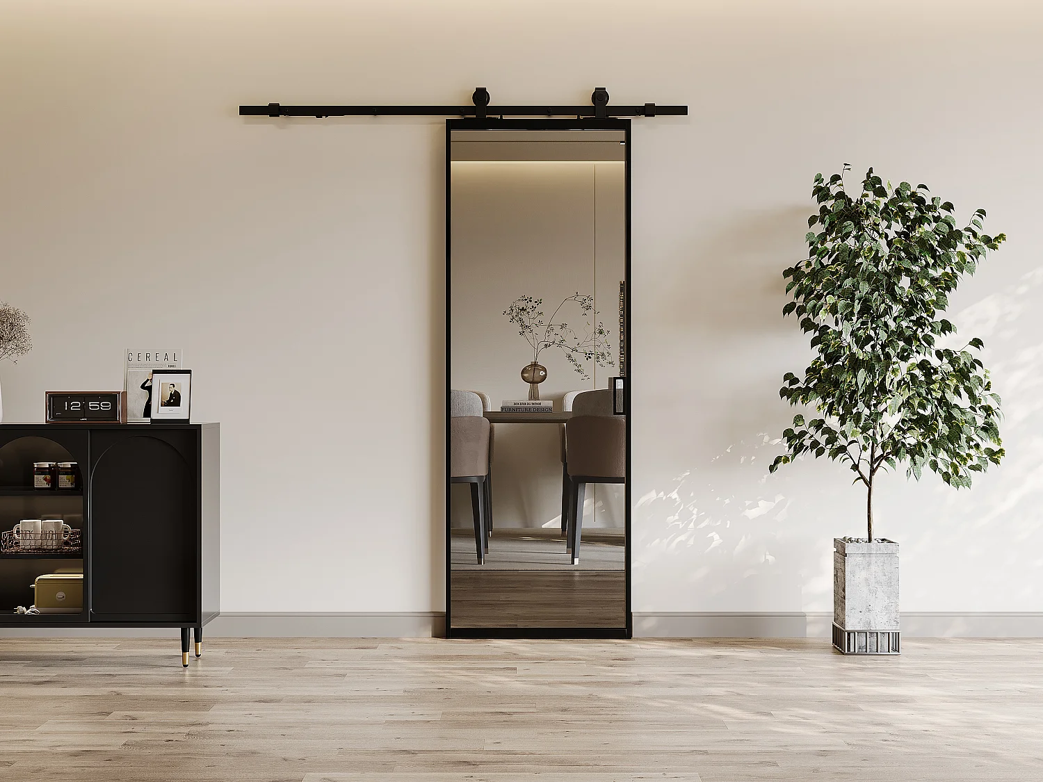 Porte coulissante avec système en applique -  aluminium et verre trempé fumé - H205 x L63 cm - LINCI II