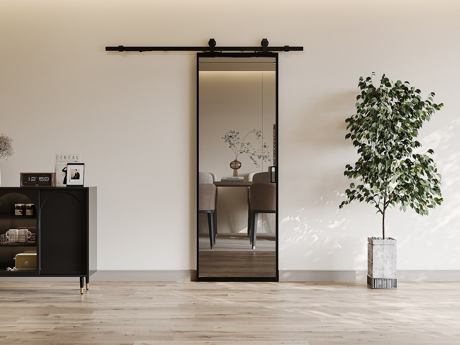 Vente-unique Schiebetür Mit Laufschienensystem - Aluminium & Rauchfarbenes Sicherheitsglas - 205 Cm X 63 Cm - Linci Ii