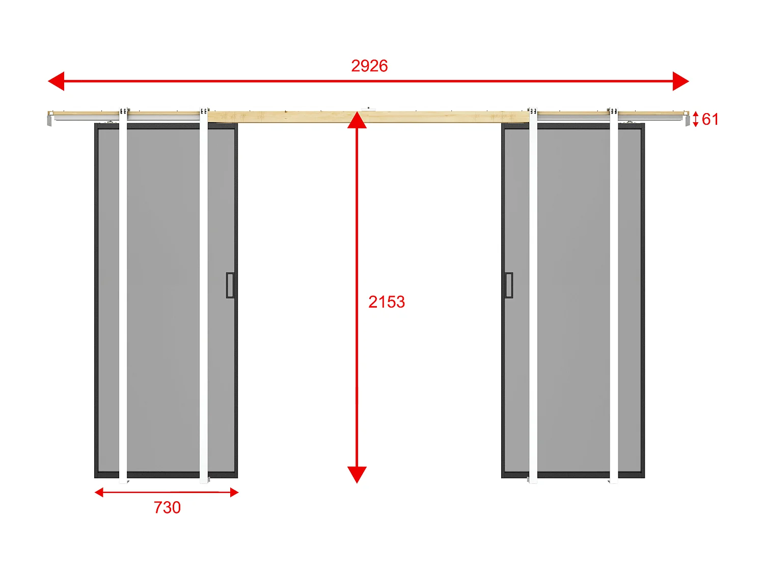 Porte coulissante double avec système à galandage - aluminium et verre trempé fumé - 2 x H205 x L73 cm - LINCI II