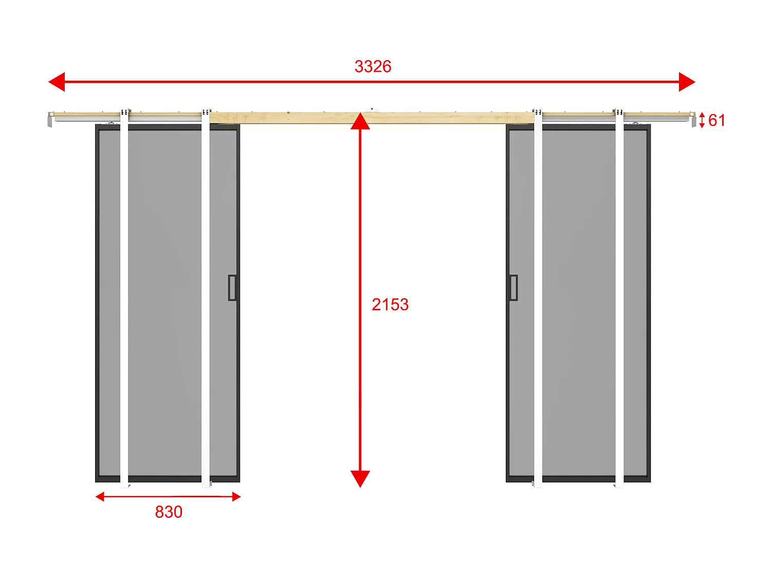 Porte coulissante double avec système à galandage - aluminium et verre trempé fumé - 2 x H205 x L83 cm - LINCI II