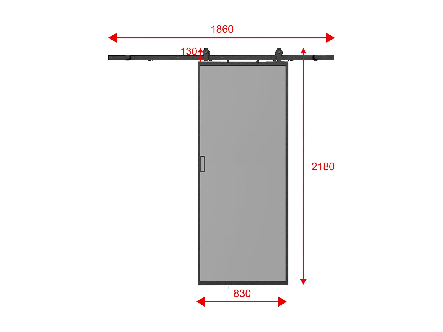 Skjutdörr med externt system - aluminium och rökfärgat härdat glas - H205 x L83 cm - LINCI II